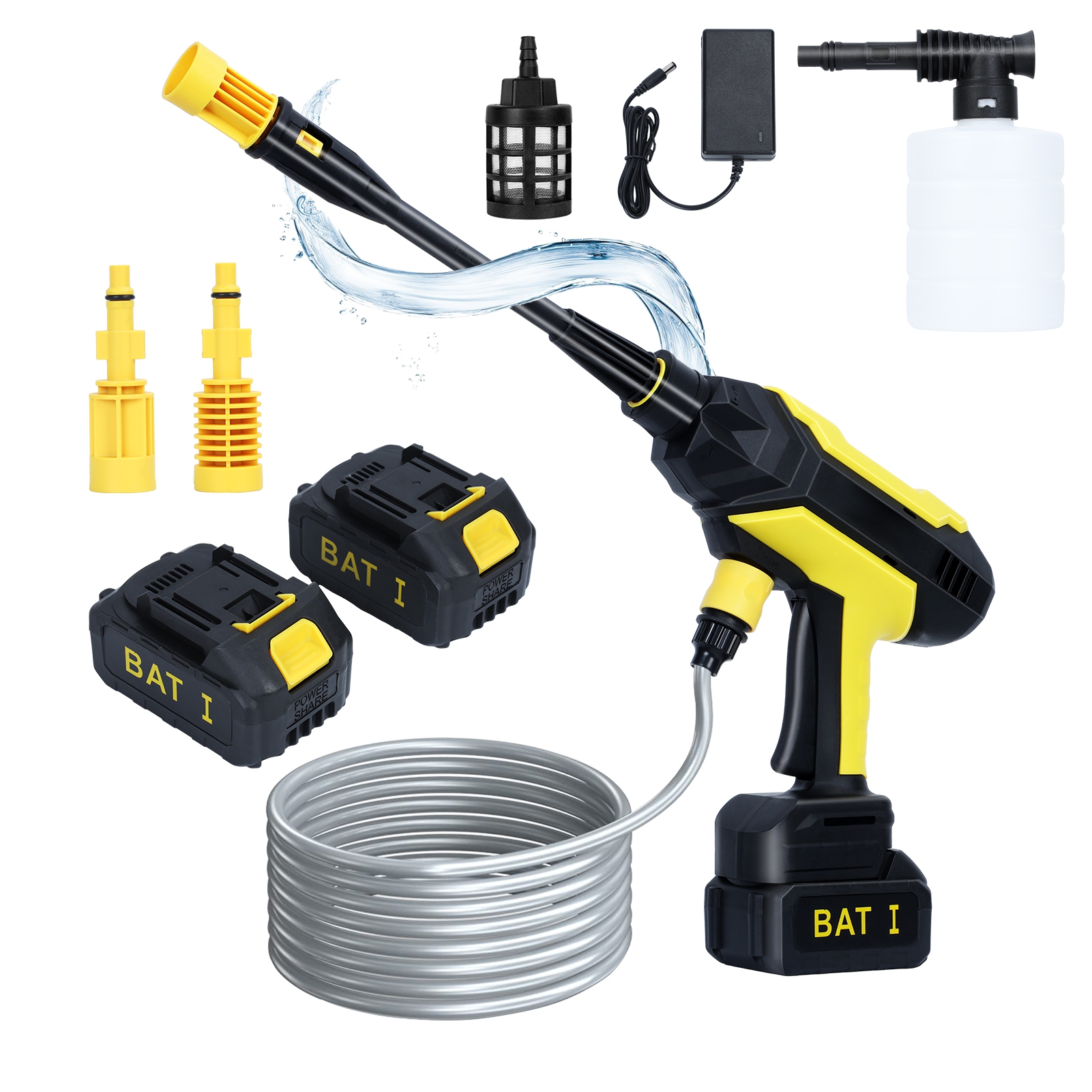 Hzsb Electric Power Washer, Cordless Pressure Washer, Portable Power Washer with 2 Rechargeable Batteries and 1 Charger, Adjustable Nozzle, Handheld High-Pressure Car Washer